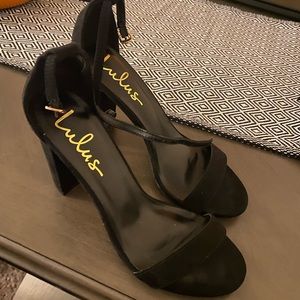 Lulu’s Taylor Black Natural Suede Ankle Strap Heels